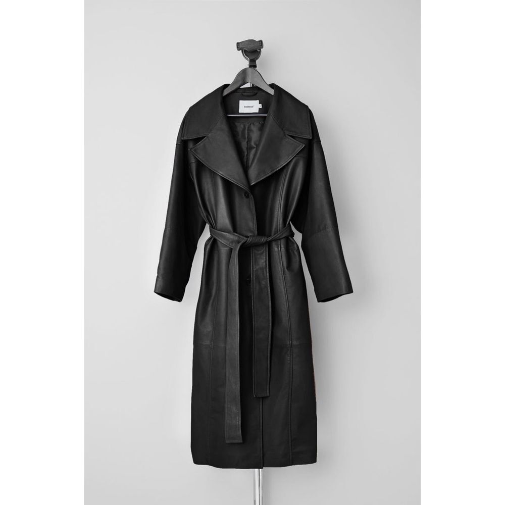 Free People x Deadwood Olga Belted Leather Coat Black Sz 36 $720